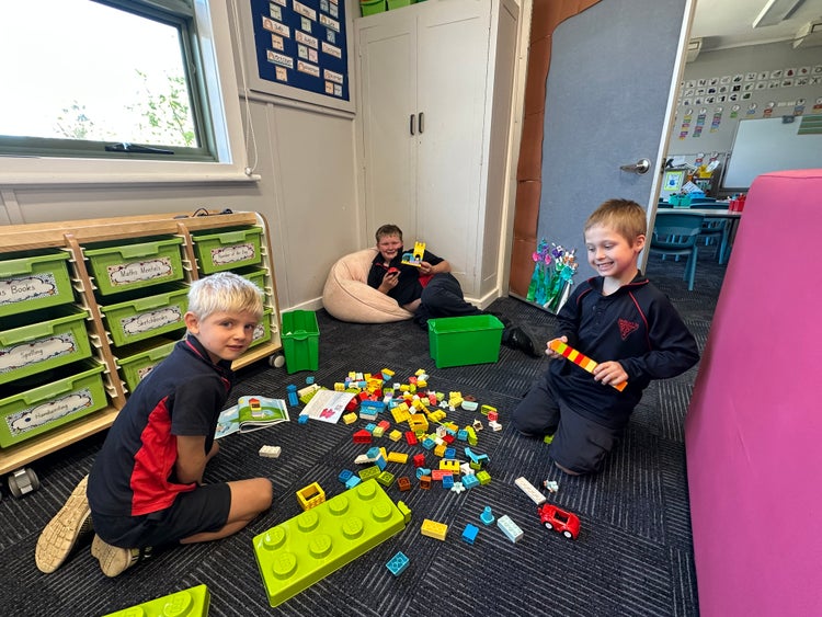 Students building with Duplo as a mindfulness activity.
